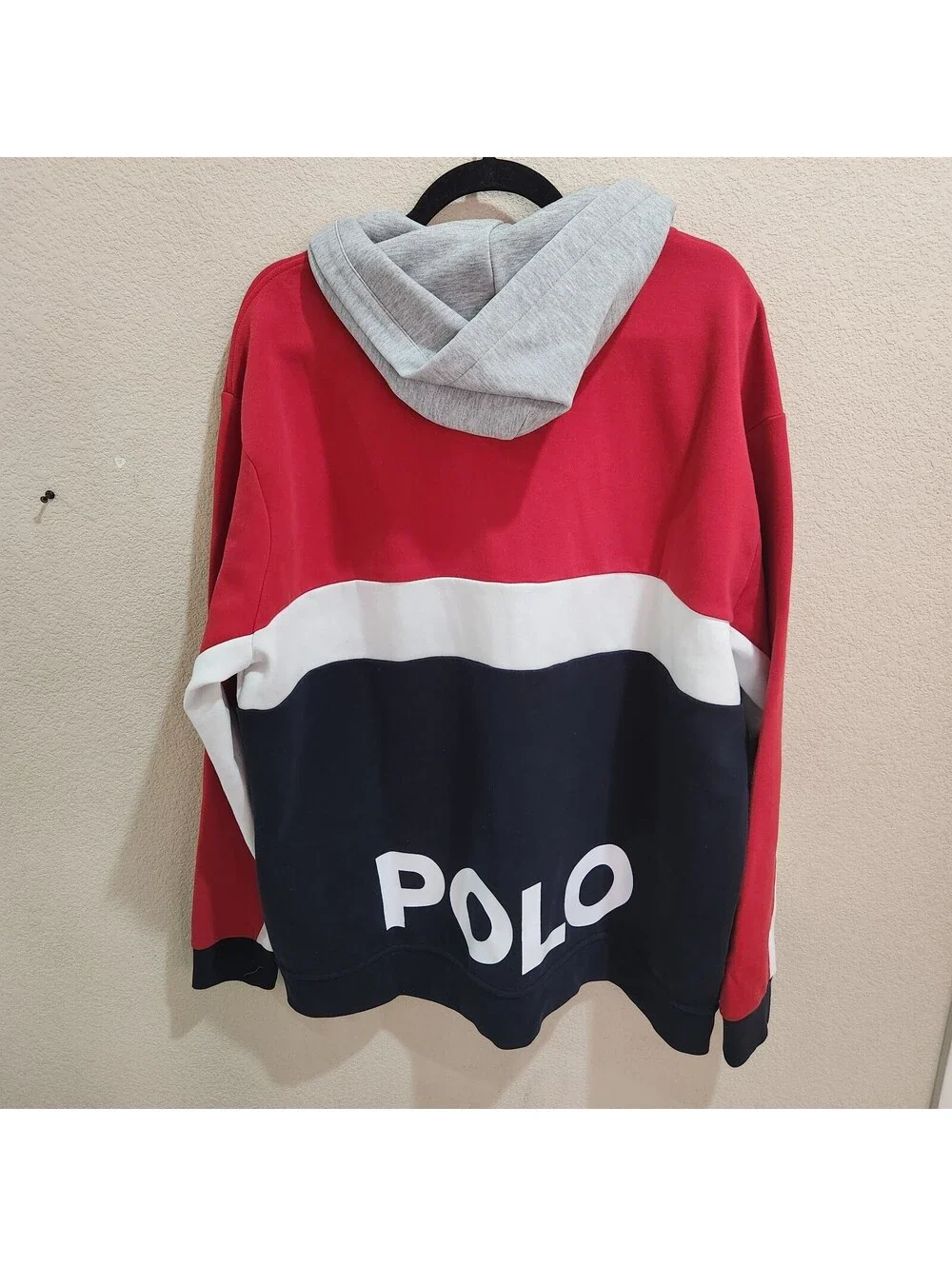 Polo Ralph Lauren Colorblock Hoodie Mens XLT Red Navy Full Zip Flag Shield Tech